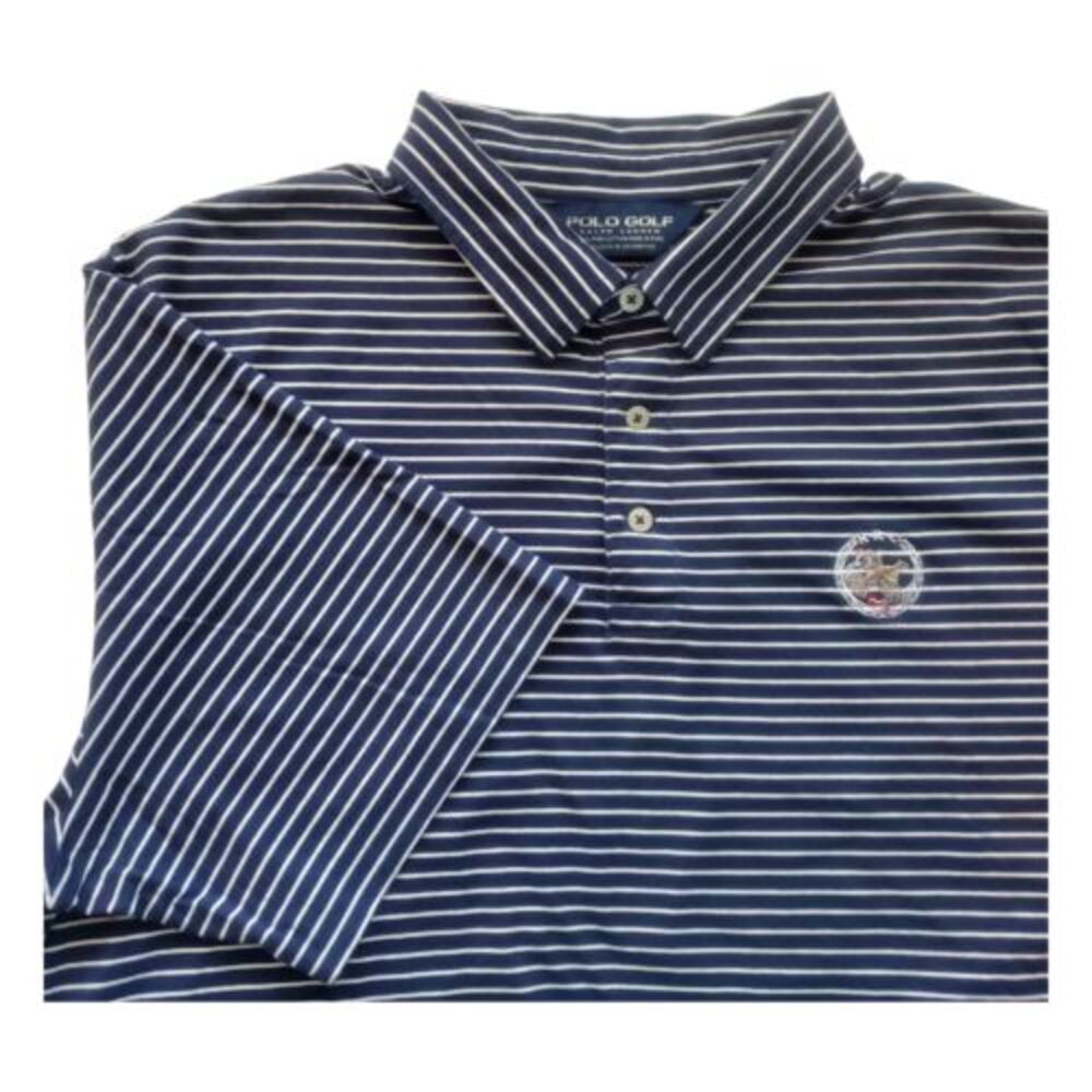 Polo Golf Ralph‎ Lauren Men's Striped Performance Polo Shirt Navy Blue White